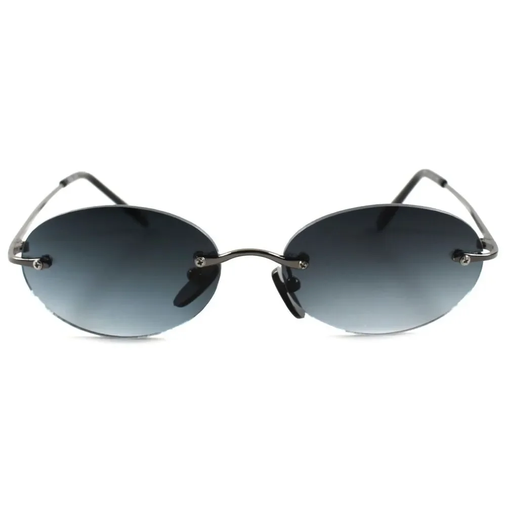 Rimless Classic Vintage Retro Old School Indie Mens Womens Round Oval Sunglasses